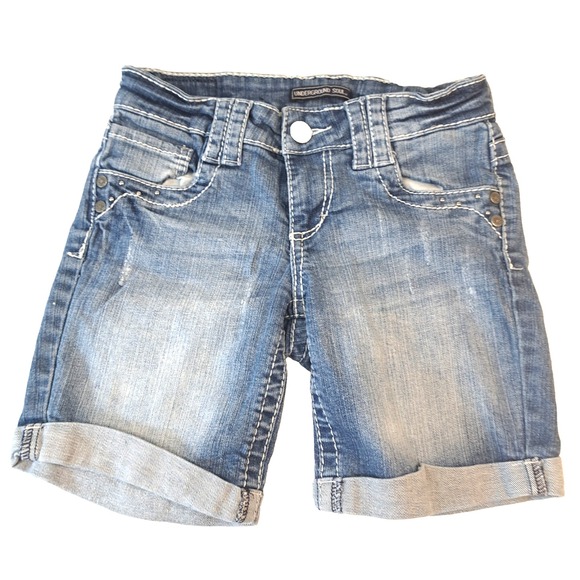 Underground Soul Denim Shorts Women's Jrs Sz 1 Waist 24" Distressed Embroidered - Picture 1 of 10